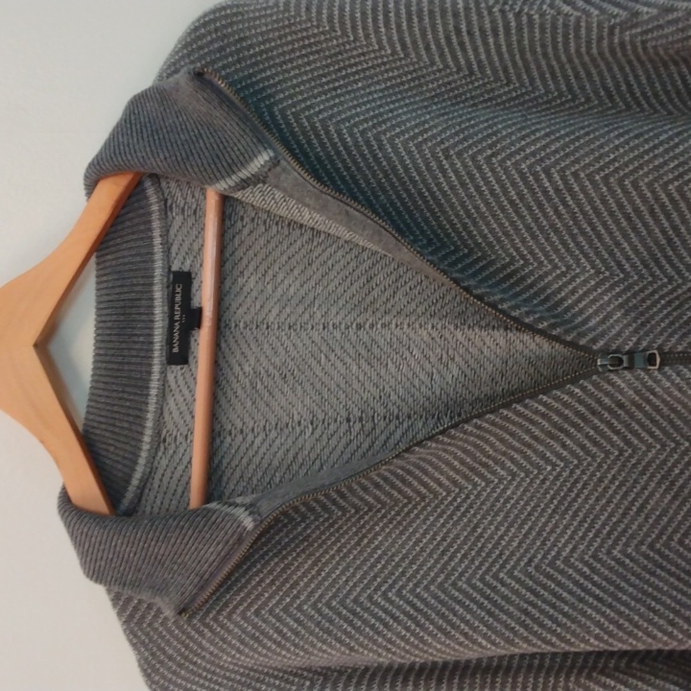 Like New Banana Republic Gray/White XL Cotton & Rayon Blend Full Zip Sweater - Picture 12 of 14